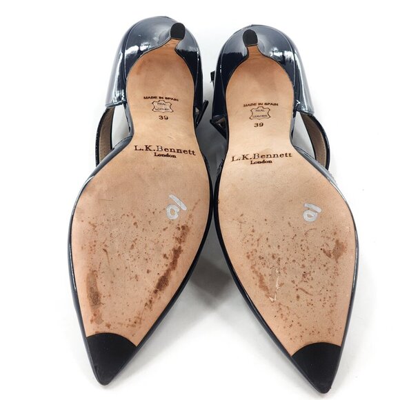 L.K. BENNETT Monica Criss-Cross Pointed Toe Pump Navy Patent Leather - Picture 7 of 9